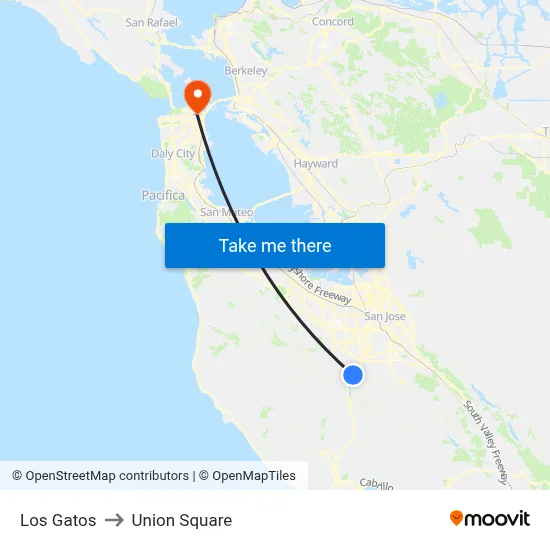 Los Gatos to Union Square map