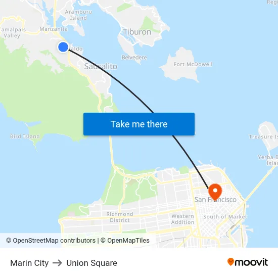 Marin City to Union Square map