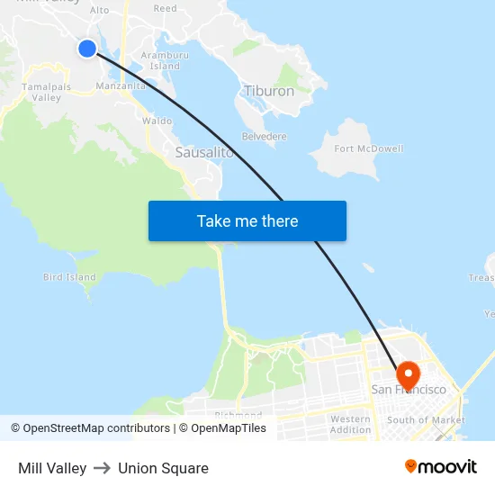 Mill Valley to Union Square map