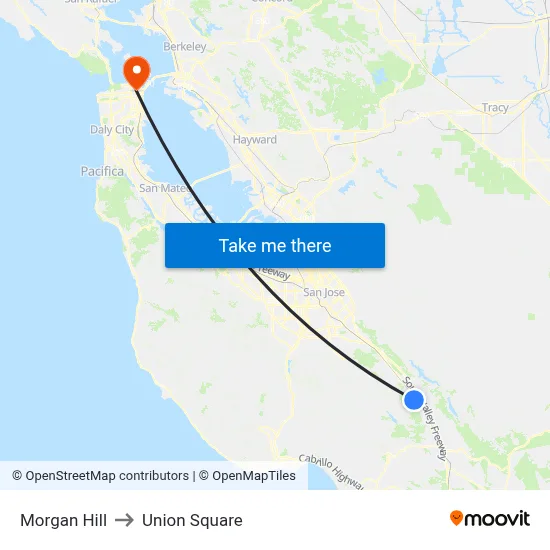 Morgan Hill to Union Square map