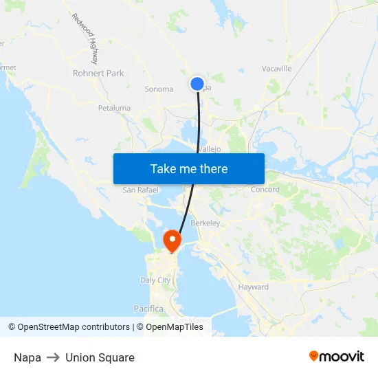 Napa to Union Square map