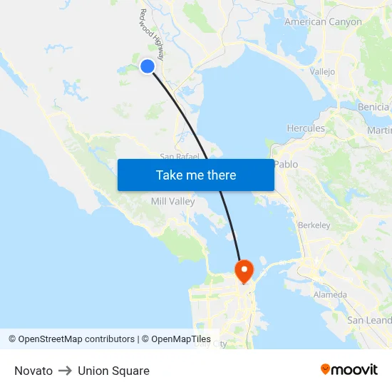 Novato to Union Square map