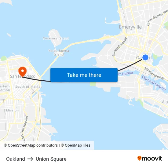 Oakland to Union Square map