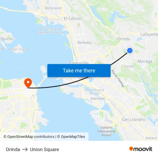 Orinda to Union Square map