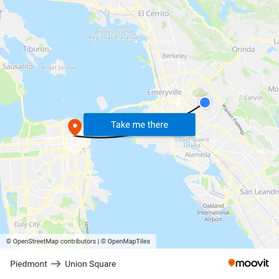 Piedmont to Union Square map