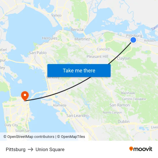 Pittsburg to Union Square map