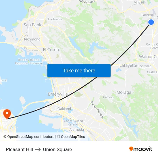 Pleasant Hill to Union Square map