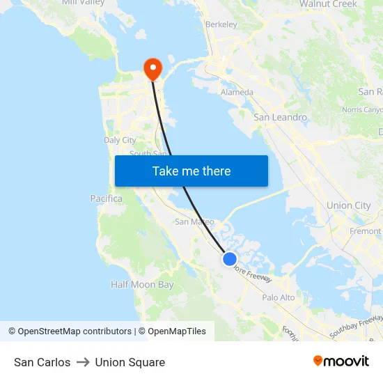 San Carlos to Union Square map