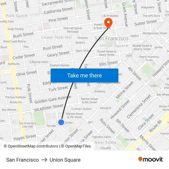 San Francisco to Union Square map