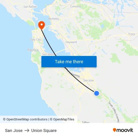 San Jose to Union Square map