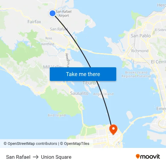 San Rafael to Union Square map