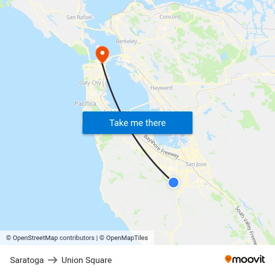 Saratoga to Union Square map