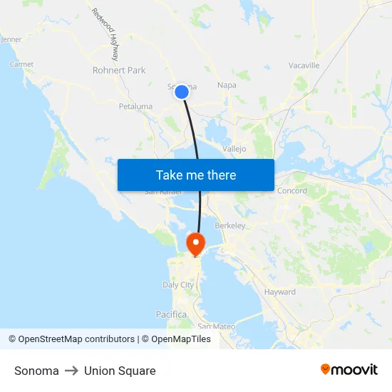 Sonoma to Union Square map