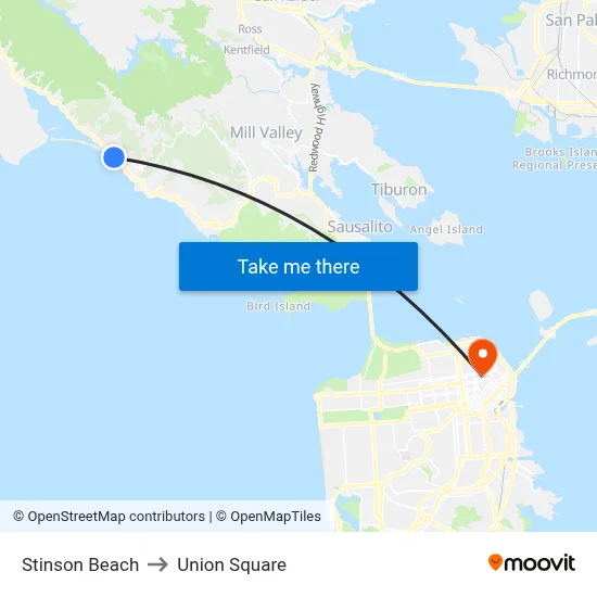 Stinson Beach to Union Square map