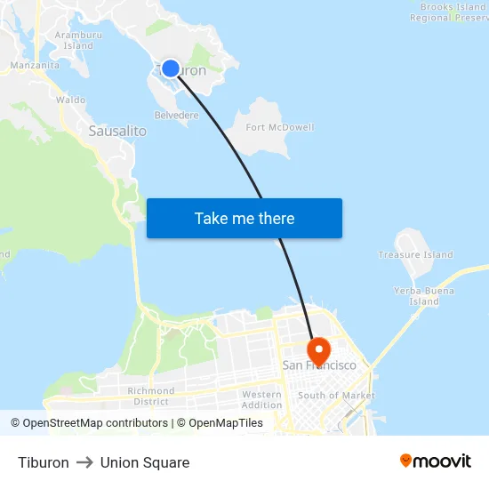 Tiburon to Union Square map