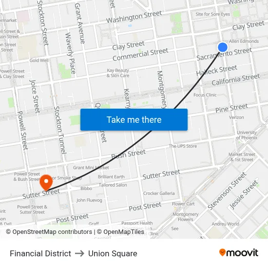 Financial District to Union Square map