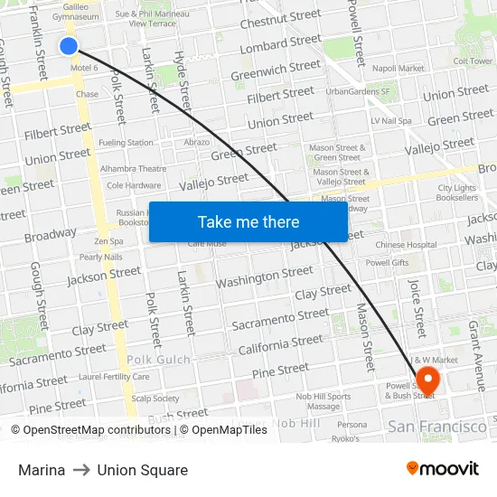 Marina to Union Square map