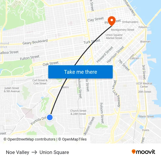 Noe Valley to Union Square map