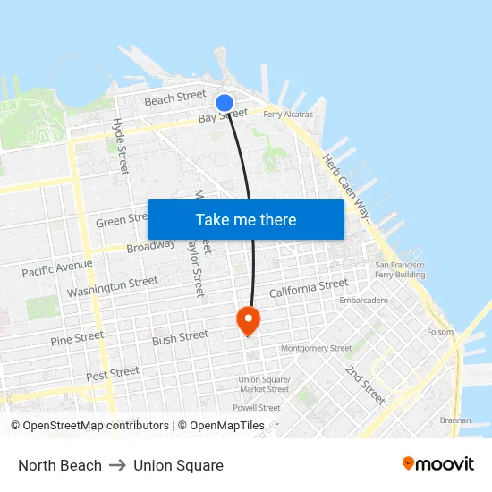 North Beach to Union Square map