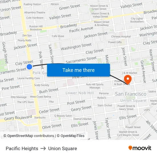 Pacific Heights to Union Square map