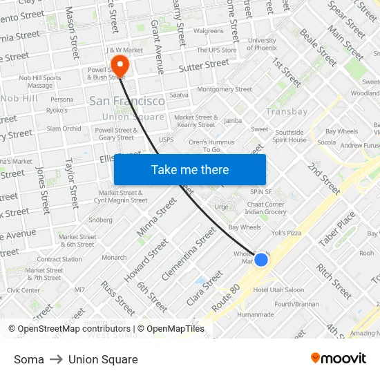 Soma to Union Square map