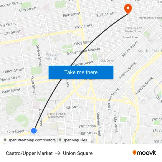 Castro/Upper Market to Union Square map