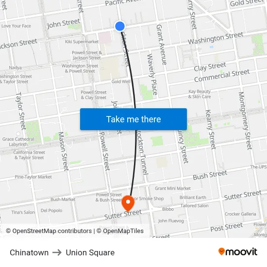 Chinatown to Union Square map