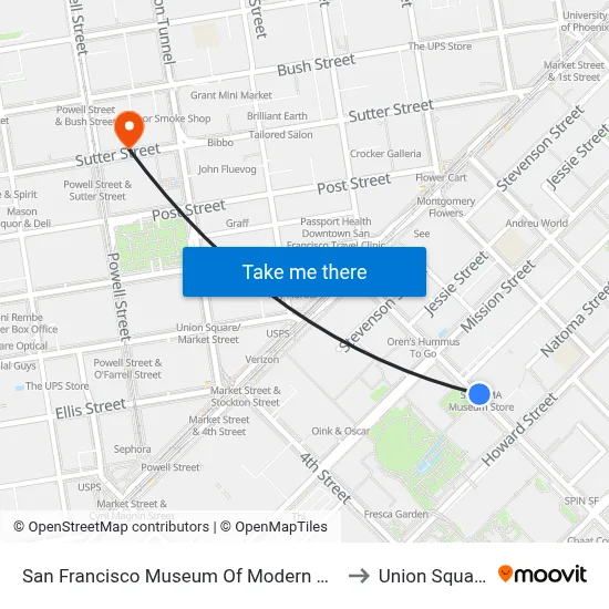 San Francisco Museum Of Modern Art to Union Square map