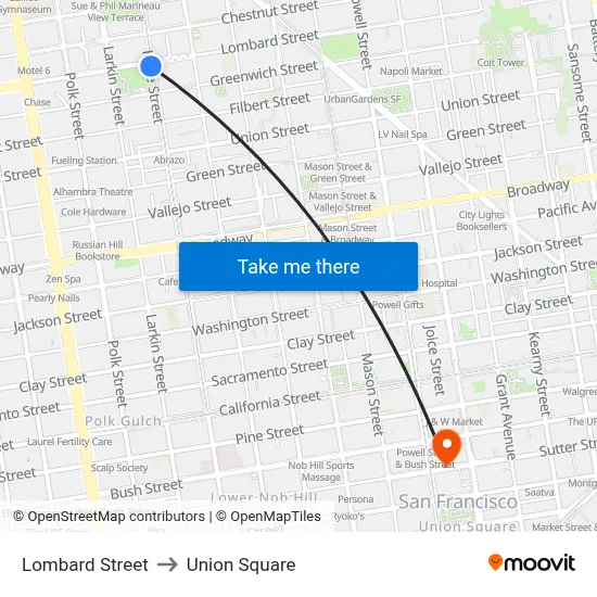 Lombard Street to Union Square map