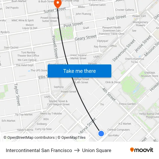 Intercontinental San Francisco to Union Square map
