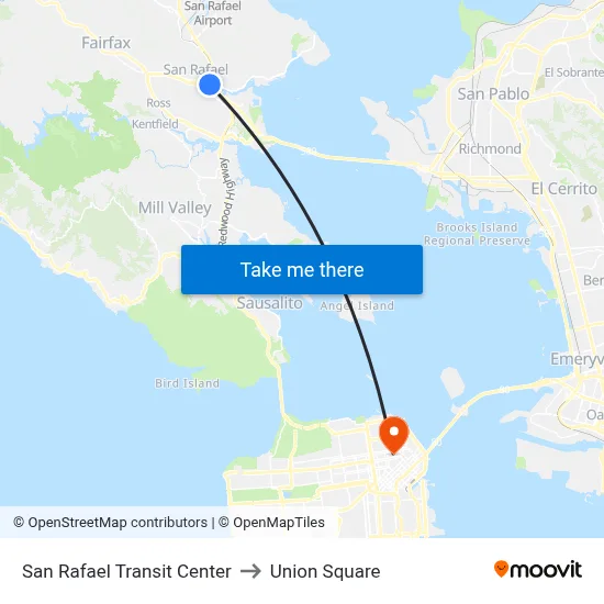 San Rafael Downtown to Union Square map