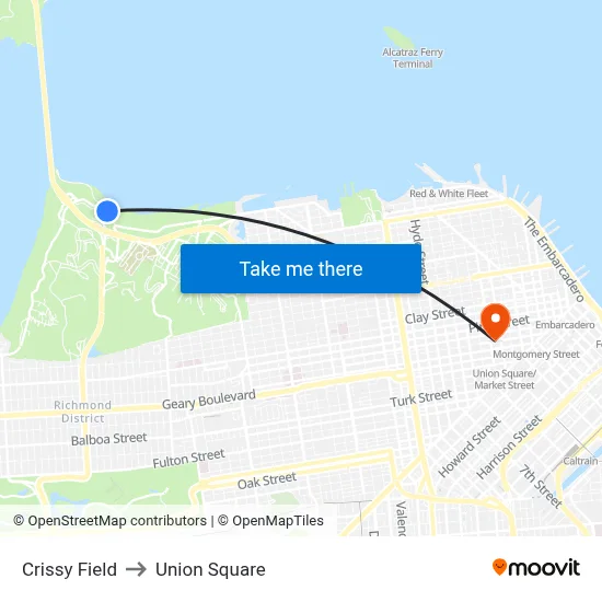 Crissy Field to Union Square map