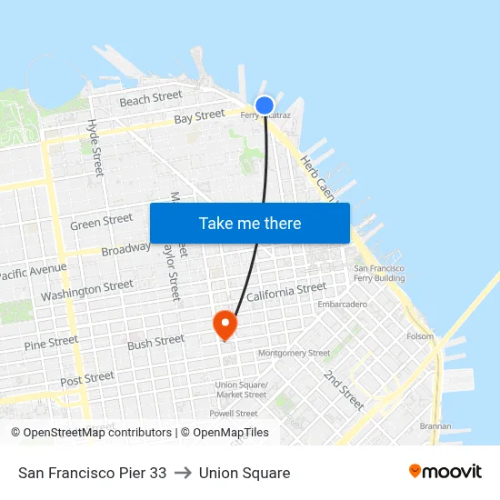 San Francisco Pier 33 to Union Square map