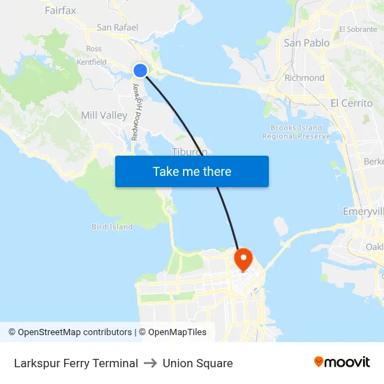 Larkspur Ferry Terminal to Union Square map