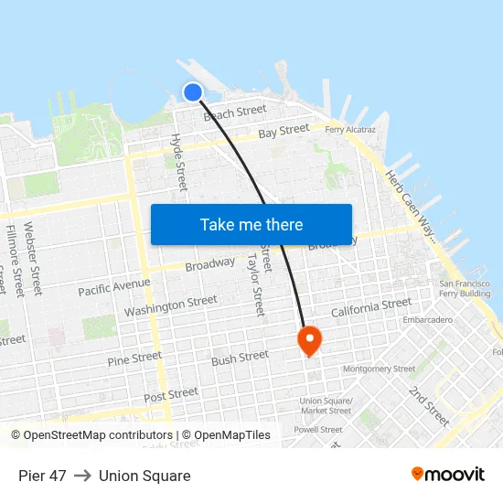 Pier 47 to Union Square map