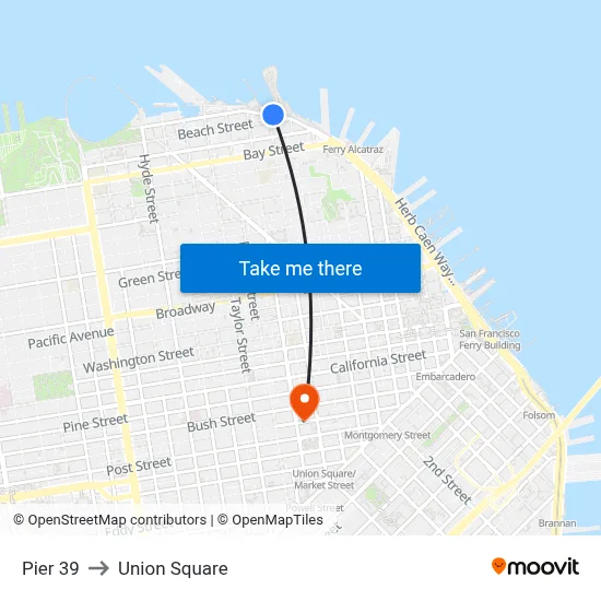 Pier 39 to Union Square map