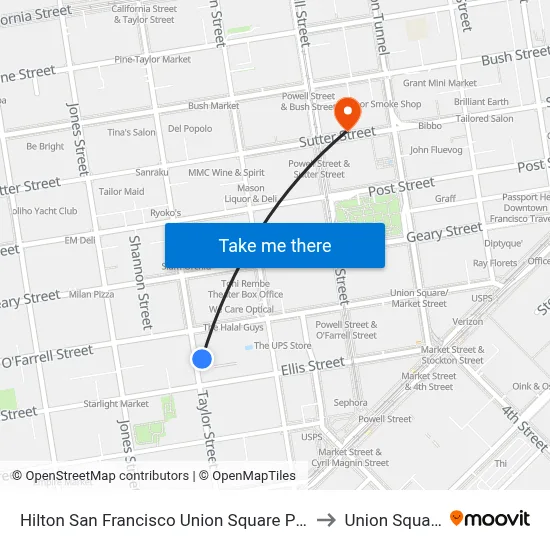 Hilton San Francisco Union Square Pool to Union Square map