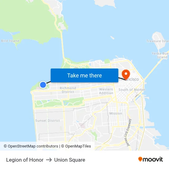 Legion of Honor to Union Square map