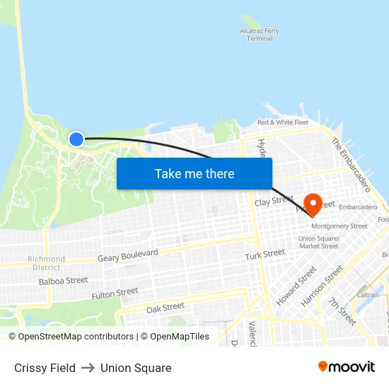 Crissy Field to Union Square map
