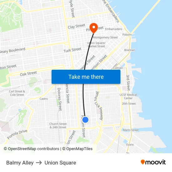 Balmy Alley to Union Square map