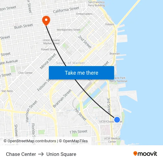 Chase Center to Union Square map