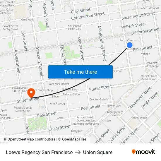 Loews Regency San Francisco to Union Square map