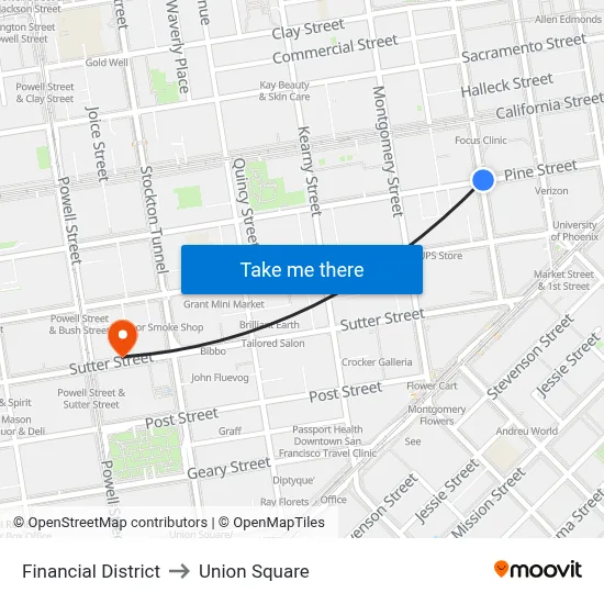 Financial District to Union Square map