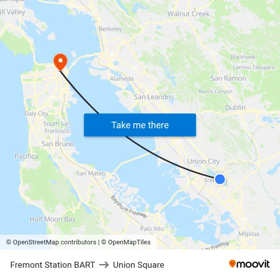Fremont Station BART to Union Square map