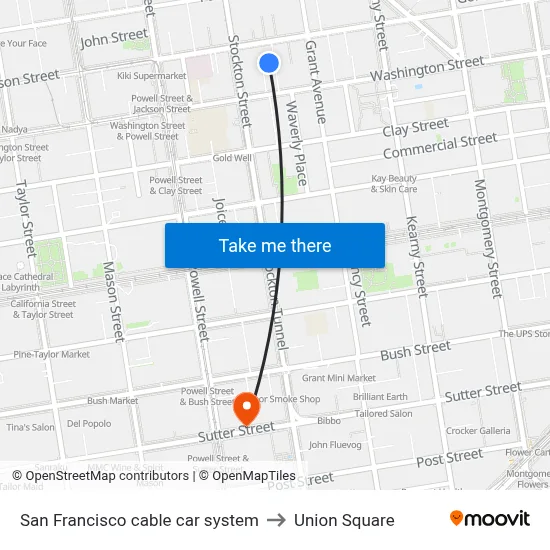 San Francisco cable car system to Union Square map