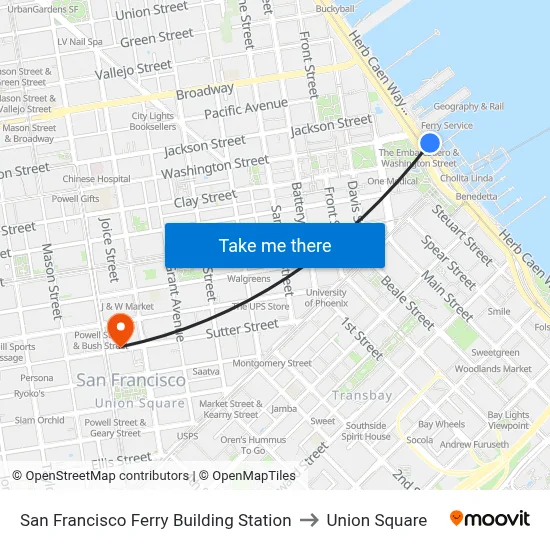 San Francisco Ferry Building Station to Union Square map