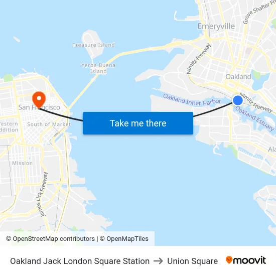 Oakland Jack London Square Station to Union Square map
