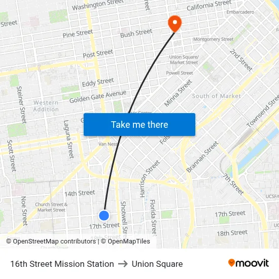 16th Street Mission Station to Union Square map
