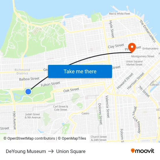 DeYoung Museum to Union Square map