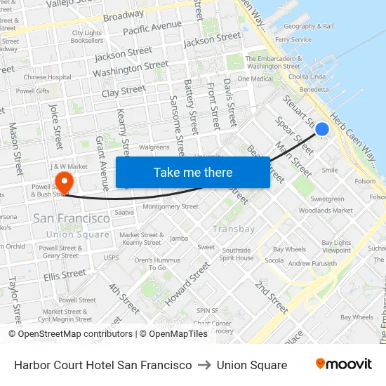Harbor Court Hotel San Francisco to Union Square map